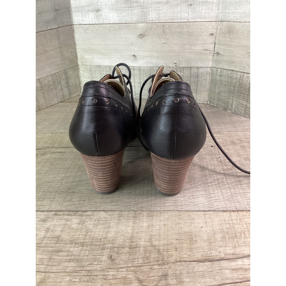 Spring Step LArtiste Women Black Leather Floral Wingtip Oxford Heels Size 40 - Picture 5 of 9